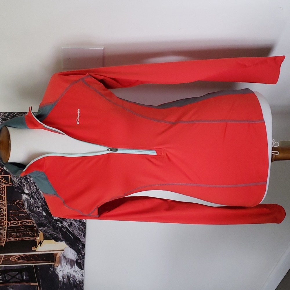 Columbia Omni-Freeze Womens SMALL Orange Gray 1/2 Zip Pullover Shirt Active